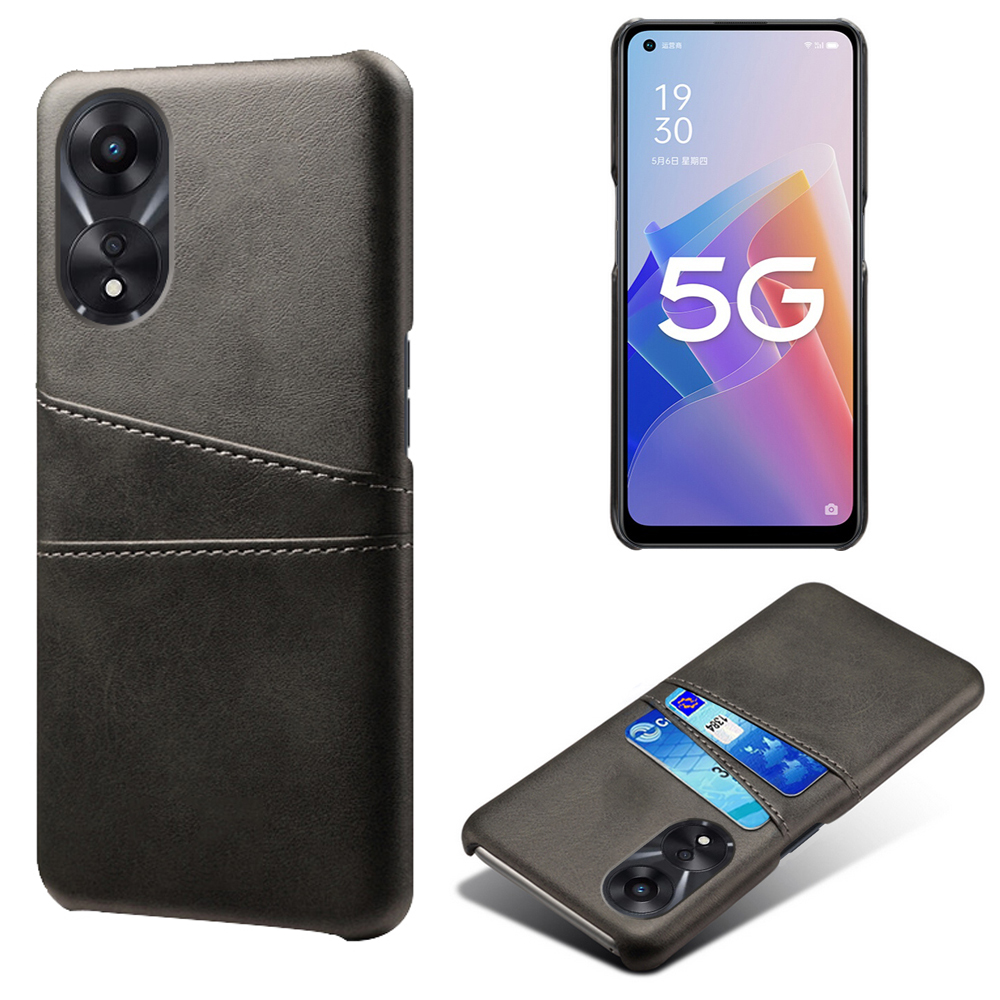 

Für Oppo A58 5G PU Leder Beschichtete Hartpc Anti-kratzer-telefonhülle Dual-card-slots Nicht-schlupf-ultra-schlank-telefon-rückzugabdeckung - Schwarz, Oppo A58 5G