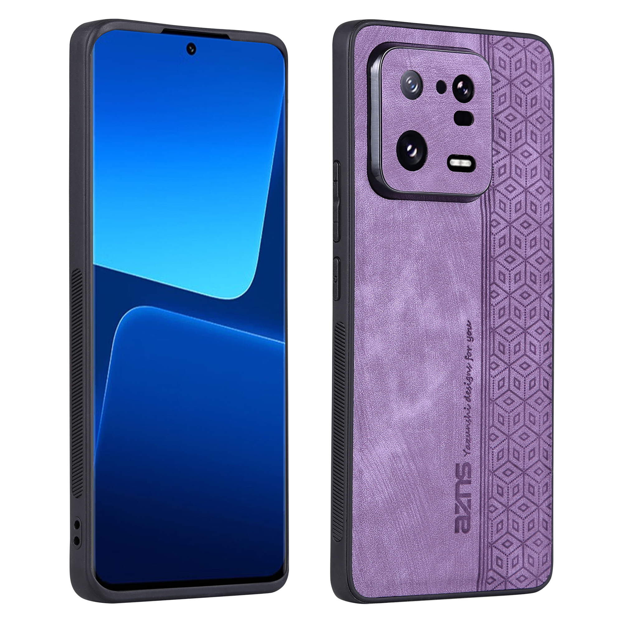 

Azns Für Xiaomi 13 Pro 5G Schocksicheres Pu-leder+tpu-telefonabdeckung Imprinzipiertes Muster Anti-kratzer-mobiltelefonhülle - Violett, Xiaomi 13 Pro 5G