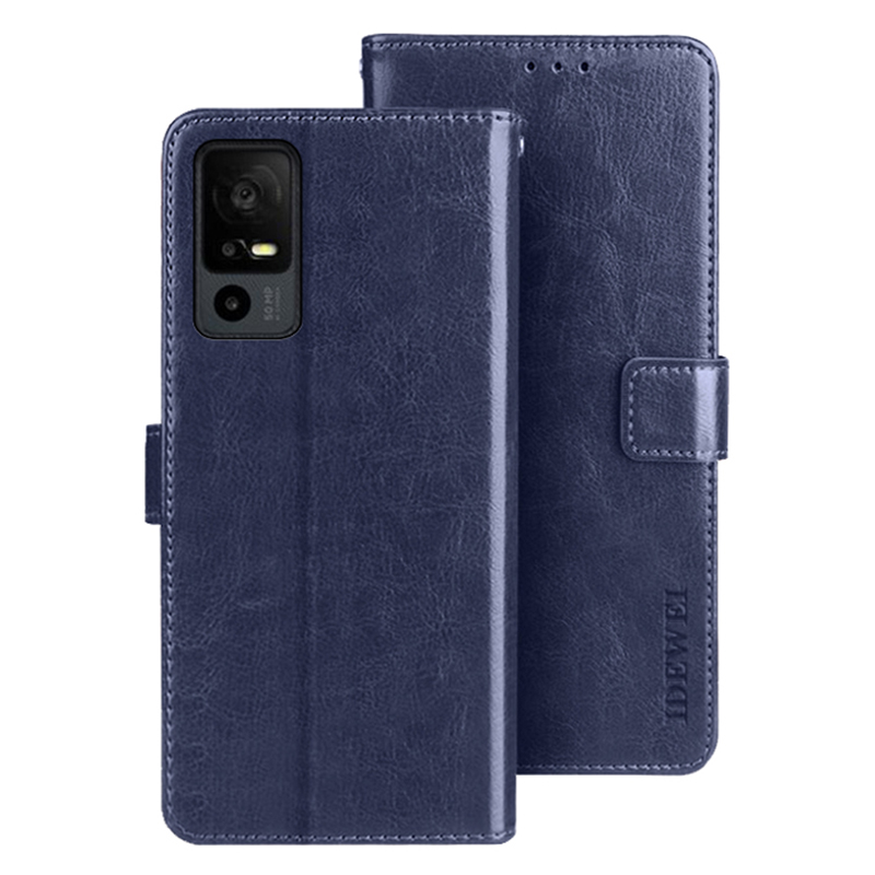 

IDEWEI Folio Flip Phone Hülle Für TCL 40R 5G, Verrückte Pferdestruktur PU Leder Vollschutz Telefonabdeckung Mit Stand Wallet - Dunkelblau, TCL 40R 5G