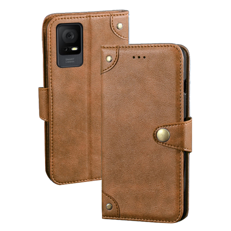 

IDEWEI Für TCL 405 Feine Textur PU Leder Hülle Wallet Volle Schutz Innere TPU -telefonabdeckung - Braun, TCL 405