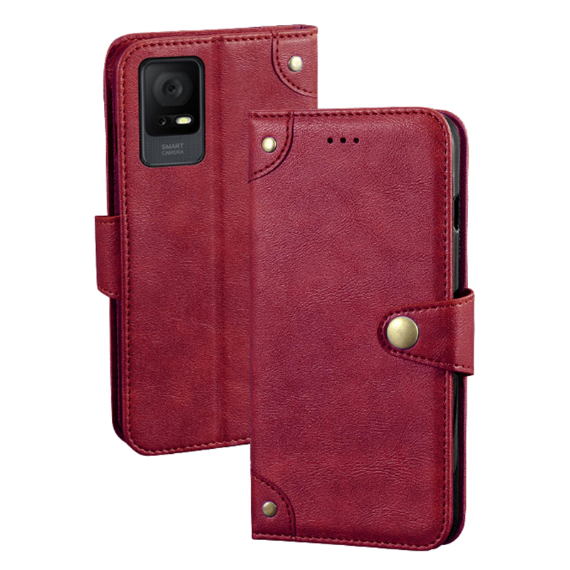 

IDEWEI Für TCL 405 Feine Textur PU Leder Hülle Wallet Volle Schutz Innere TPU -telefonabdeckung - Rot, TCL 405