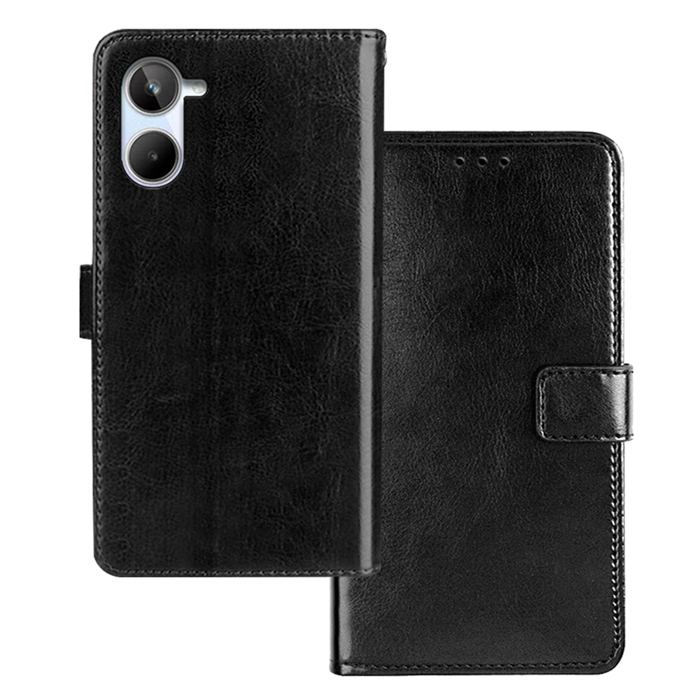 

Idewei Für Realme 10 4G Crazy Horse Texture Handy Hülle PU Leder -ständer Brieftasche Magnetische Verschluss Schockdcoverabdeckung - Schwarz, Realme 10 4G