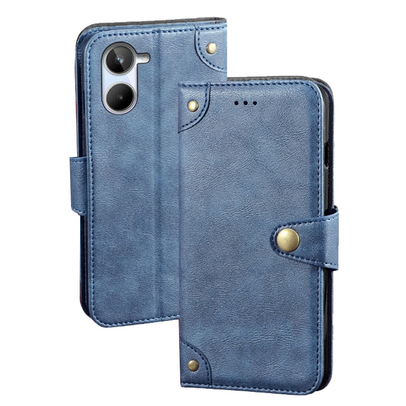 

IDEWEI Für Realme 10 4G Feine Textur PU Leder Telefon Hülle Schockdes Innere TPU -stand Wallet Flip Cover - Blau, Realme 10 4G
