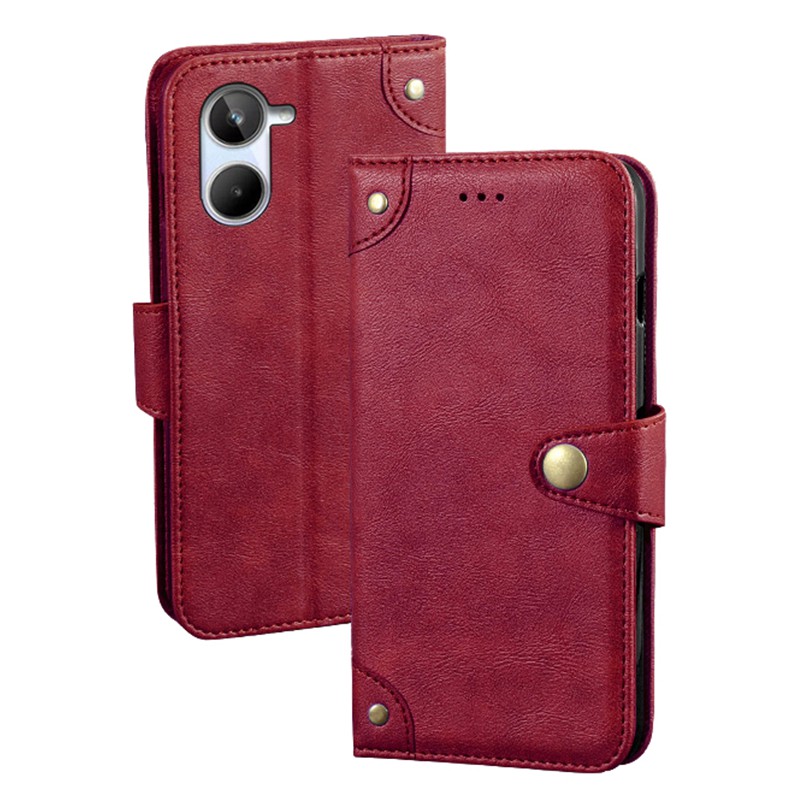 

IDEWEI Für Realme 10 4G Feine Textur PU Leder Telefon Hülle Schockdes Innere TPU -stand Wallet Flip Cover - Rot, Realme 10 4G