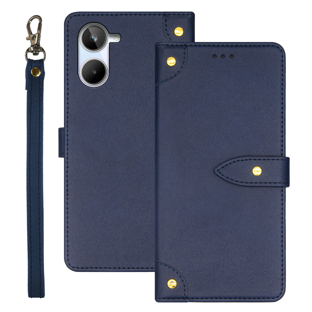 

IDEWEI Für Realme 10 4G Stand PU Leder Telefon Hülle Kartenschlitze Magnetischer Verschluss Klapperfolio -telefonabdeckung Mit Riemen - Blau, Realme 10 4G