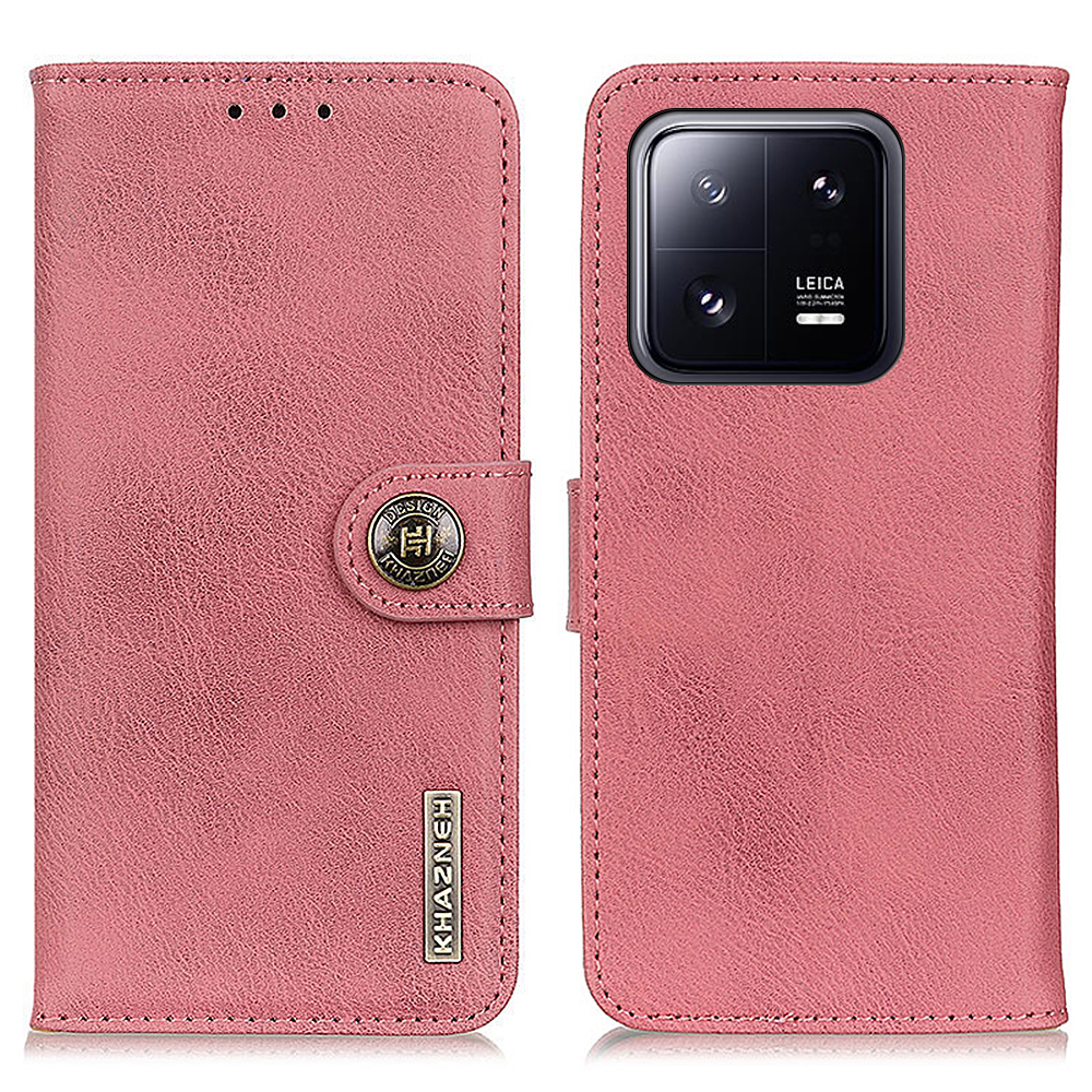 

Khazneh Anti-kratzer-mobiltelefonabdeckung Für Xiaomi 13 Pro 5G, Cowhide Textur PU Leder Schockdichte Flip Phone Wallet Hülle Faltbare Ständer - Rosa, Xiaomi 13 Pro 5G