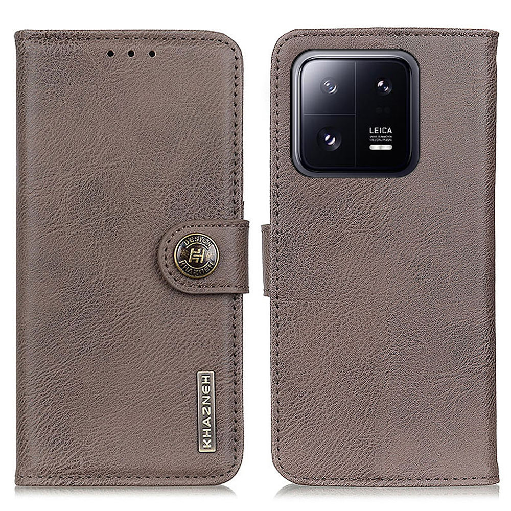 

Khazneh Anti-kratzer-mobiltelefonabdeckung Für Xiaomi 13 Pro 5G, Cowhide Textur PU Leder Schockdichte Flip Phone Wallet Hülle Faltbare Ständer - Khaki, Xiaomi 13 Pro 5G