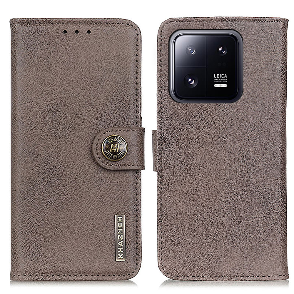 

Khazneh Für Xiaomi 13 5G Kuhlattenstruktur PU Leder Telefon Brieftasche Faltbare Ständer Anti-fall-schutz-schutzhandyabdeckung - Khaki, Xiaomi 13