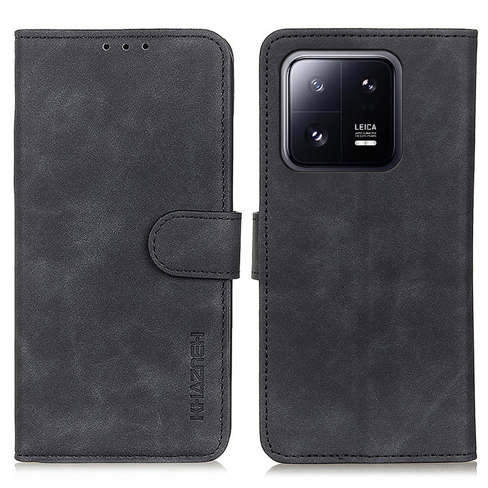 

Khazneh Für Xiaomi 13 5G Full Protection Telefonabdeckung Retro Textur Stand Wallet PU Leder Anti-schock-telefon Hülle - Schwarz, Xiaomi 13