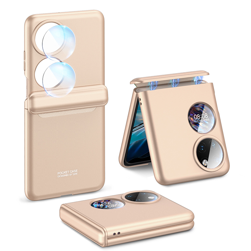 

GKK Für Huawei P50 Pocket Hard PC Phone Hülle Magnetische Scharnier Vollschutzabdeckung Mit Hinterem Kleinem Screenfilm / Kamera -objektivfilm - Champagner Gold, Huawei P50 Pocket