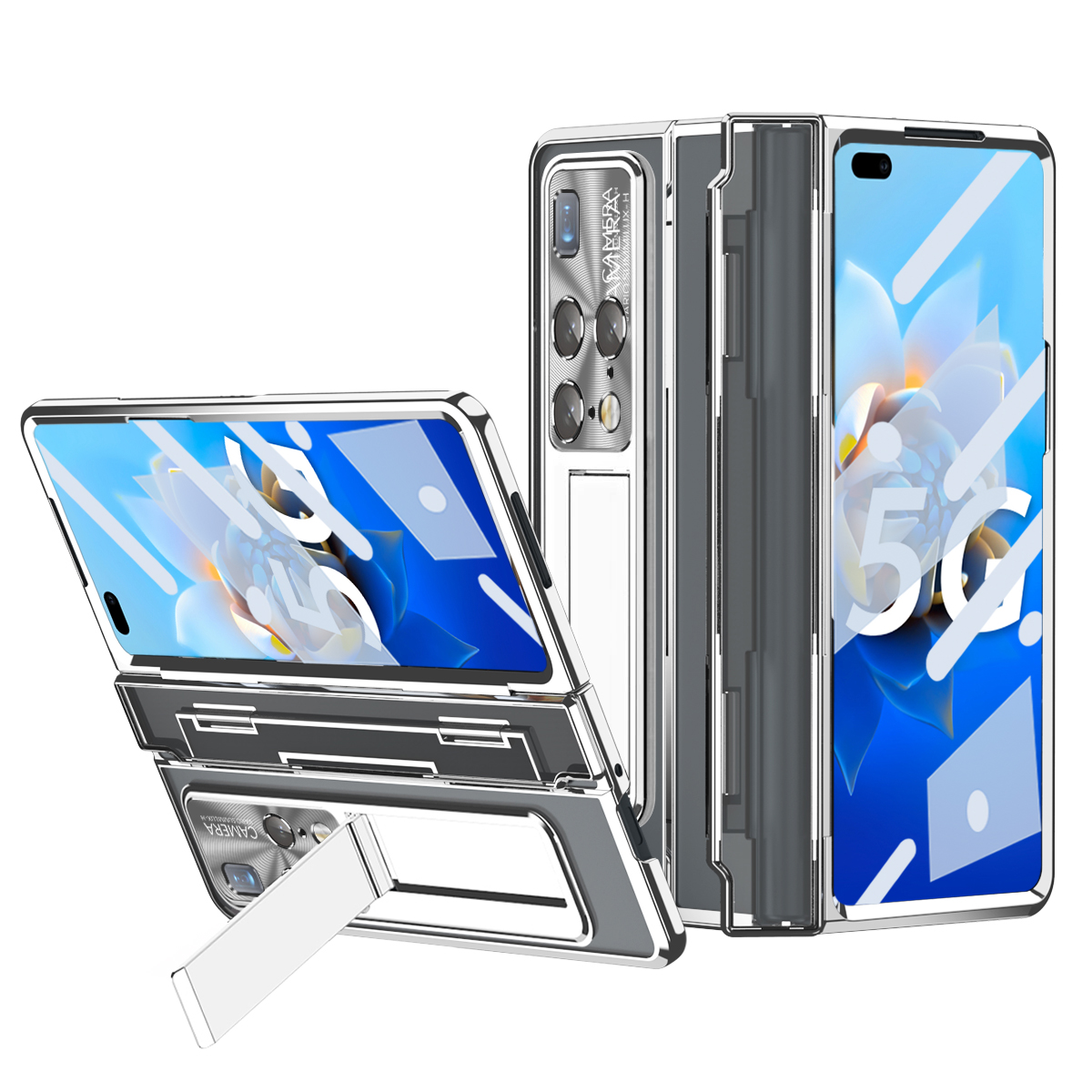 

Elektroplatte PC -telefonabdeckung Für Huawei Mate X2, Transparente Schutzhülle Mit Temperamentvollem Glasfilm - Silber-, Huawei Mate X2