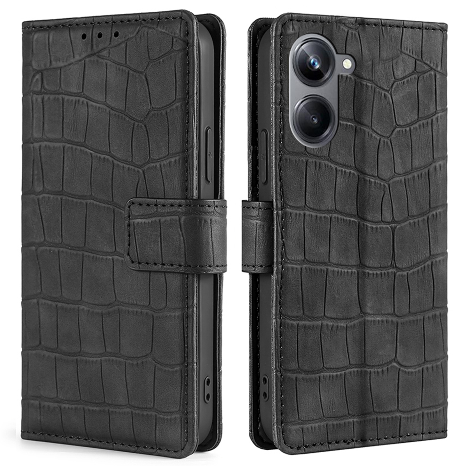 

Für Realme 10 Pro 5G Crocodile Textur Wallet Stand Hauttouch Federn Phone Case Vollschutz PU Leder Innere Tpu-abdeckung - Schwarz, Realme 10 Pro 5G