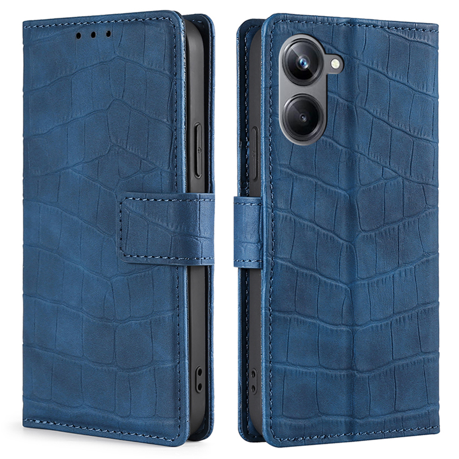 

Für Realme 10 Pro 5G Crocodile Textur Wallet Stand Hauttouch Federn Phone Case Vollschutz PU Leder Innere Tpu-abdeckung - Blau, Realme 10 Pro 5G
