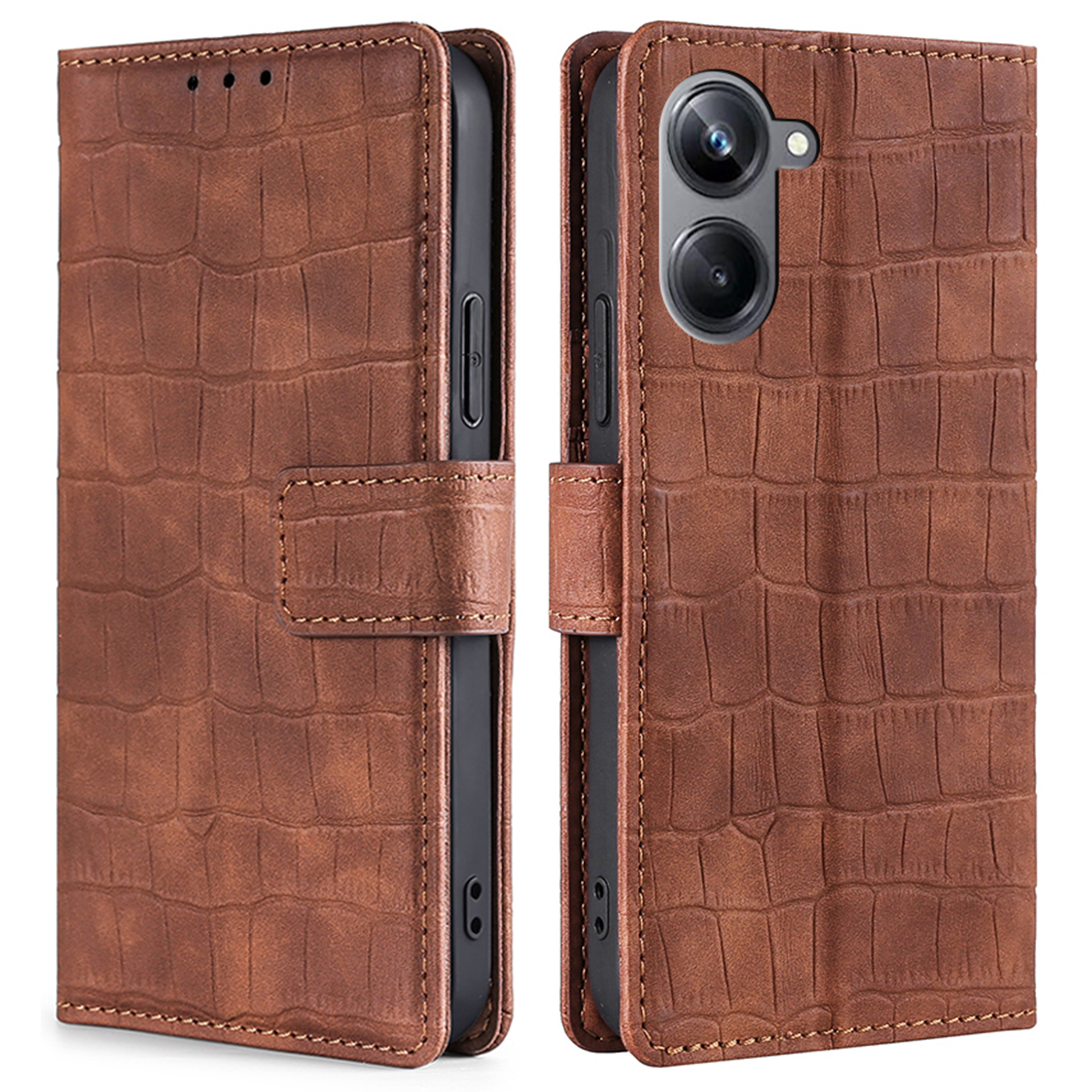 

Für Realme 10 Pro 5G Crocodile Textur Wallet Stand Hauttouch Federn Phone Case Vollschutz PU Leder Innere Tpu-abdeckung - Braun, Realme 10 Pro 5G