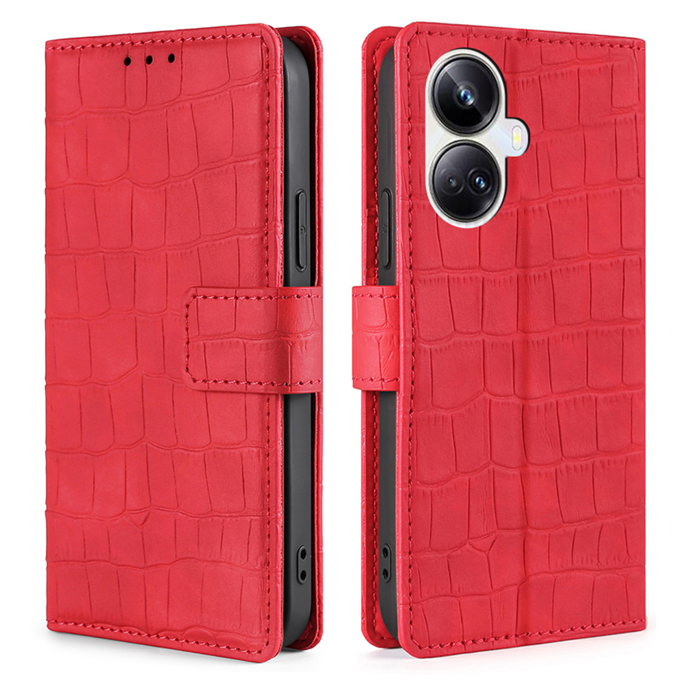 

Für Realme 10 Pro+ 5G Hauttouch Feel Crocodile Texture Phone Hülle PU Leder Brieftasche Volle Schutzabdeckung - Rot, Realme 10 Pro+ 5G