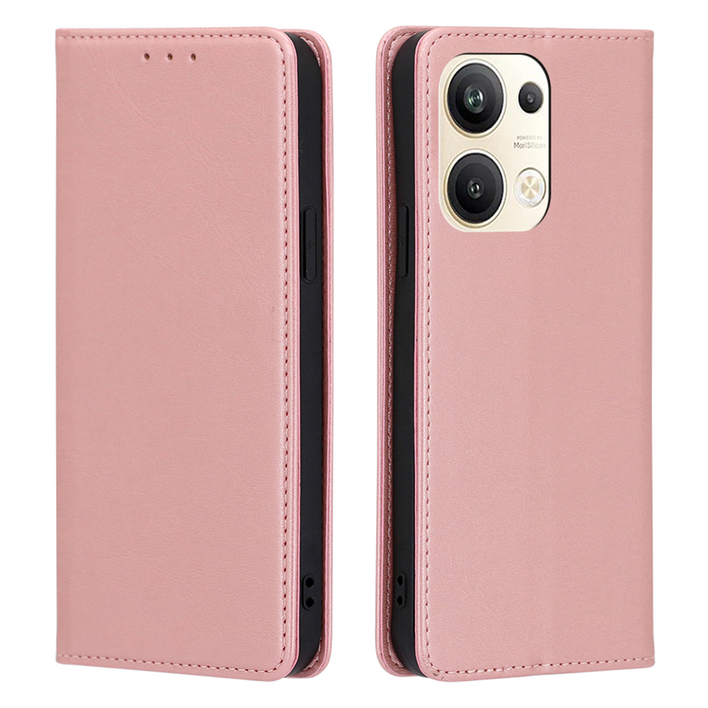 

Für Oppo Reno9 Pro+ 5G Kalbstextur PU Leder Brieftasche Abdeckung Magnetische Automatische Absorbed Folio Flip Phone Hülle - Roségold, Oppo Reno9 Pro+ 5G