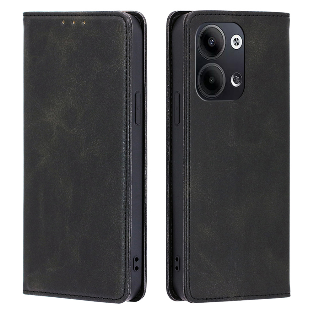 

Magnetisches Autoschließabschluss Für Oppo Reno9 Pro 5G / Reno9 5G, Kalbstextur PU Leder Brieftasche Ständer Drop-proof Folio Flip Phone Hülle - Schwarz, Oppo Reno9 Pro 5G