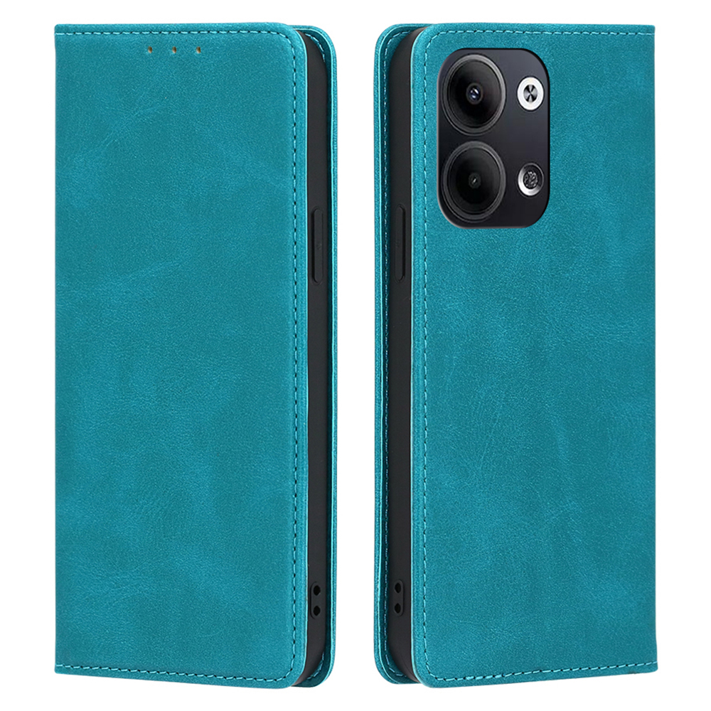 

Magnetisches Autoschließabschluss Für Oppo Reno9 Pro 5G / Reno9 5G, Kalbstextur PU Leder Brieftasche Ständer Drop-proof Folio Flip Phone Hülle - Baby Blau, Oppo Reno9 Pro 5G