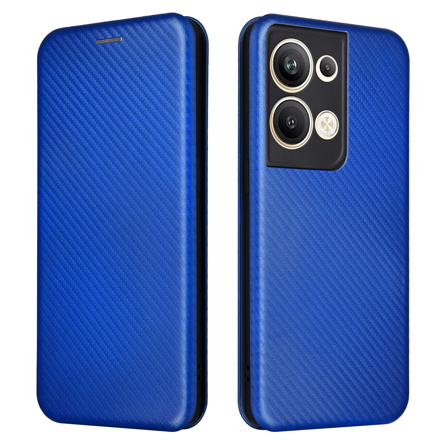 

Für Oppo Reno9 Pro+ 5G Magnetic Phone Deckung Carbonfaser Textur PU Leder Schutzhülsenkartenplatz Ständer - Blau, Oppo Reno9 Pro+ 5G