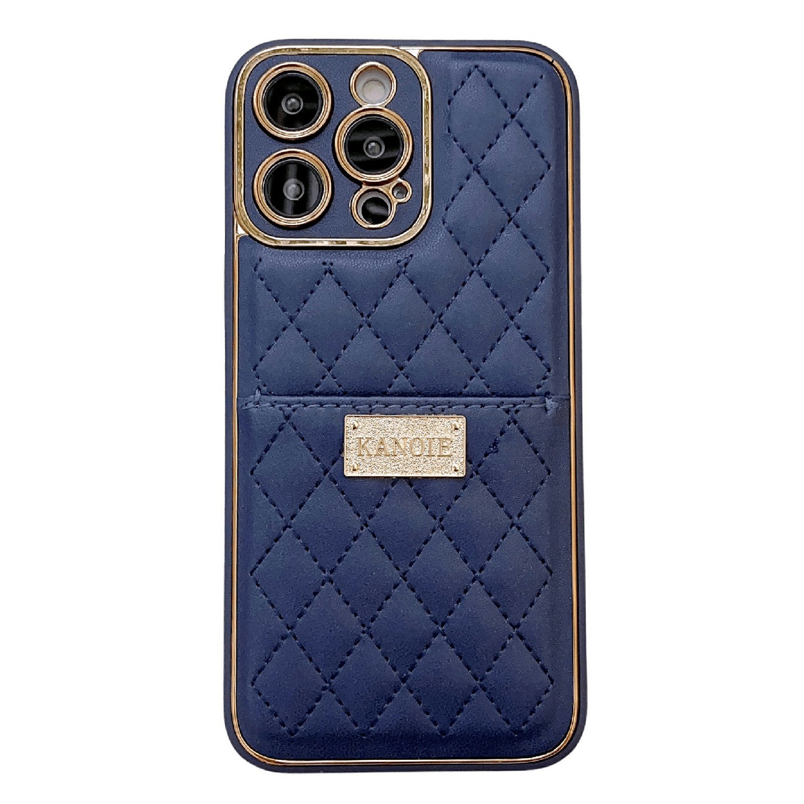 

Rhombus Texture Phone Case For iPhone 14 Pro PU Leather+TPU+PC Scratch-resistant Mobile Phone Cover Card Holder - Blue, iPhone 14 Pro