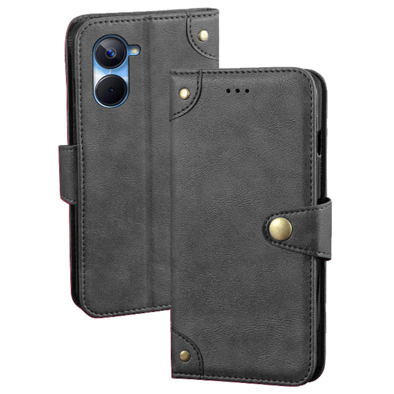 

Idewei Für Realme 10s 5G Kratzfeste Feine Textur PU Leder Telefon Hülle Wallet Stand Handyabdeckung - Schwarz, Realme 10s 5G