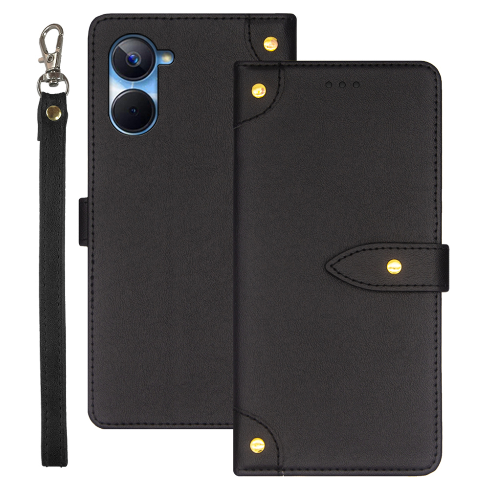 

Idewei Für Realme 10s 5G PU Leder Telefonständer Hülle Drop Resistent Magnetisch Verschluss Schockdcover Kartenhalter Abdeckung - Schwarz, Realme 10s 5G