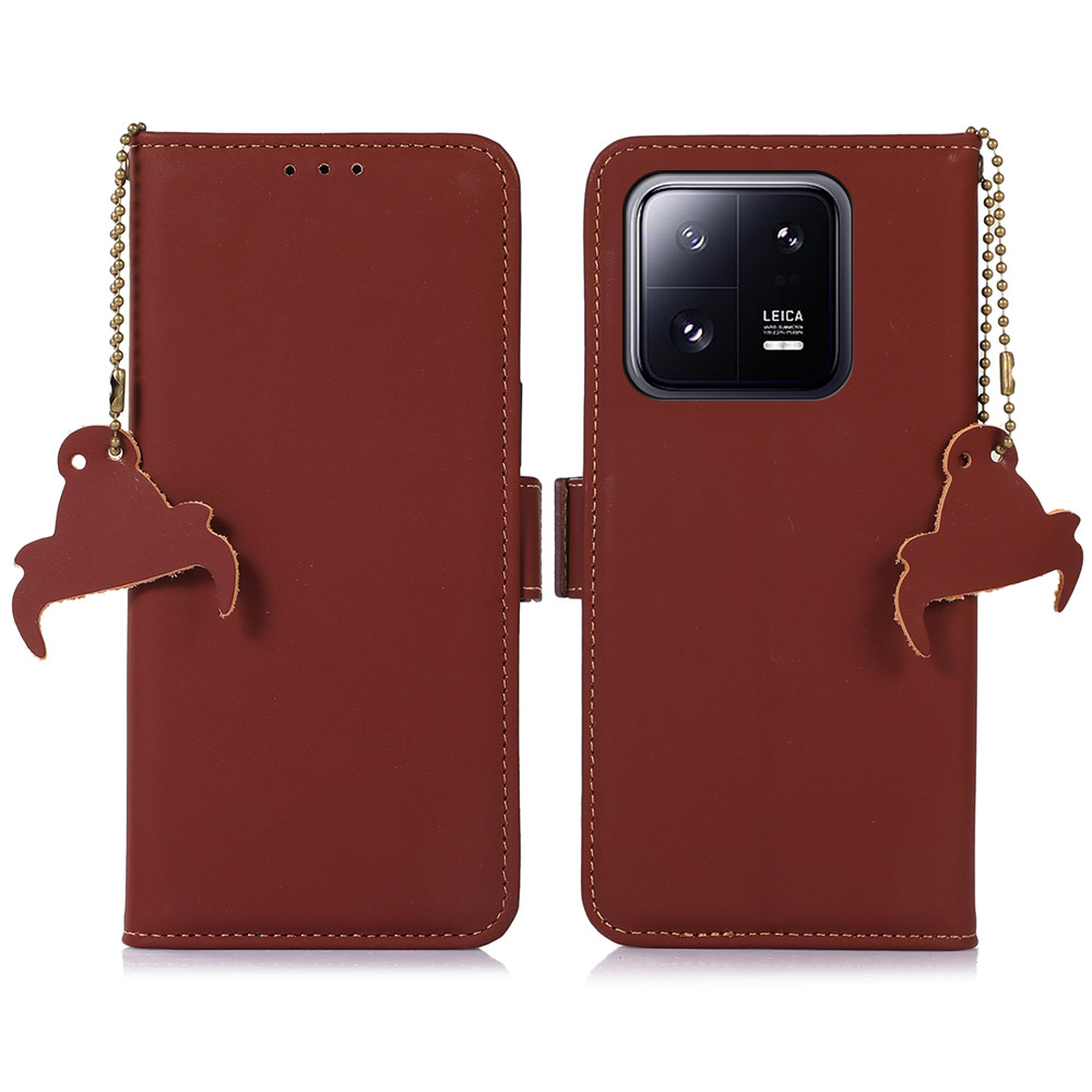 

Für Xiaomi 13 Pro 5G RFID Blocking Phone Hülle Echtes Lederfaltbares Ständer Brieftasche Magnetic Flip Cover - Kaffee, Xiaomi 13 Pro 5G