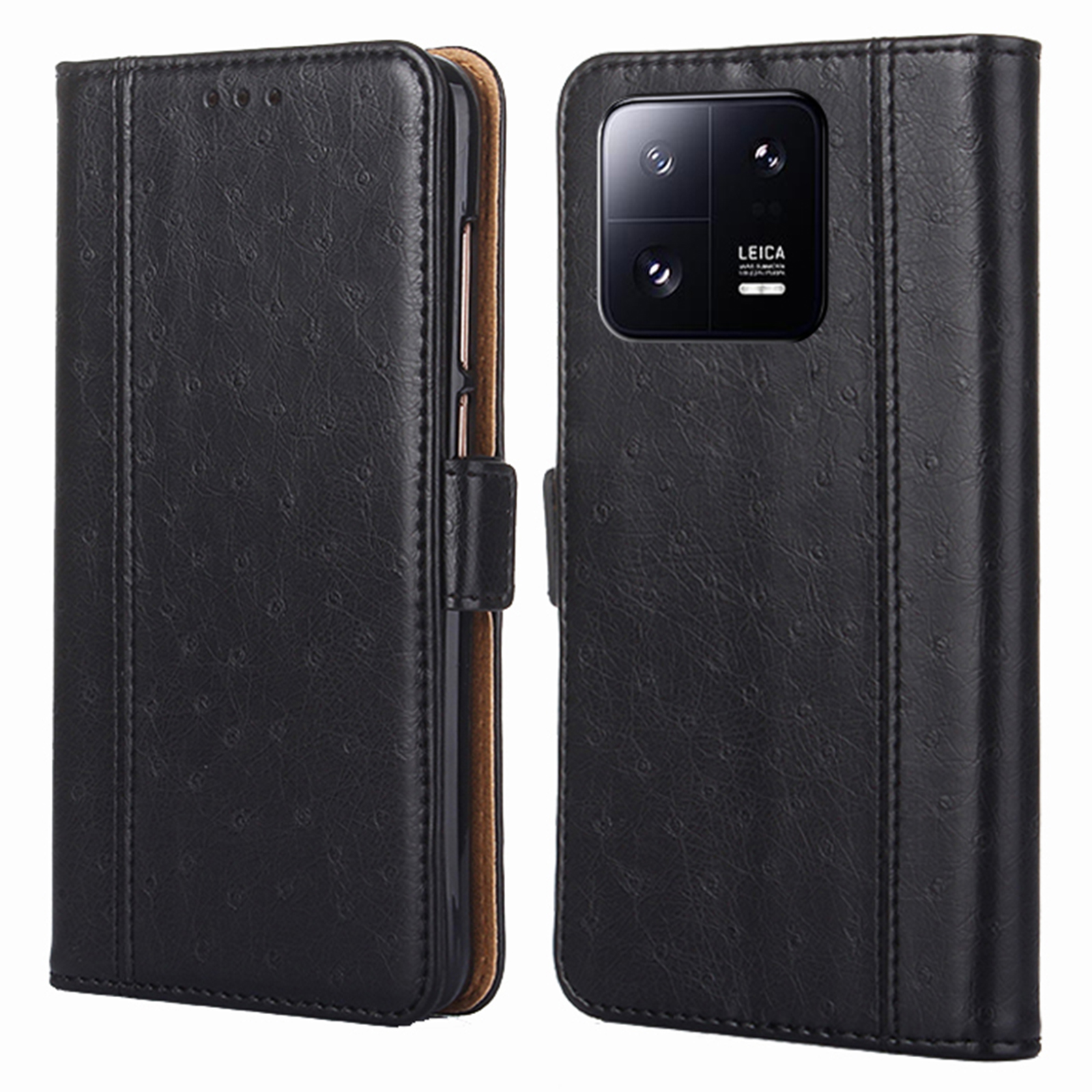 

Flip Leder -telefonhülle Für Xiaomi 13 Pro 5g Strauß Textur Magnetverschluss Brieftasche Ständer Stoßdichter Handyabdeckung - Schwarz, Xiaomi 13 Pro 5G