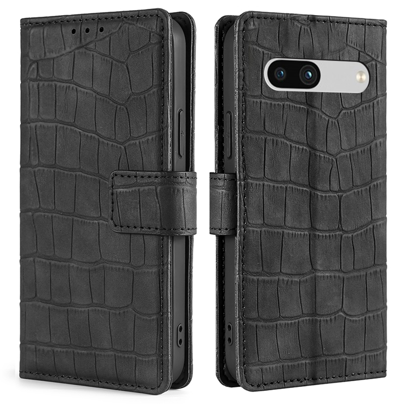 

Für Google Pixel 7a Crocodile Texture Skin-touch Feel Phone Hülle Drop-proof PU Leder Handyabdeckung Mit Brieftaschenstand - Schwarz, Google Pixel 7a