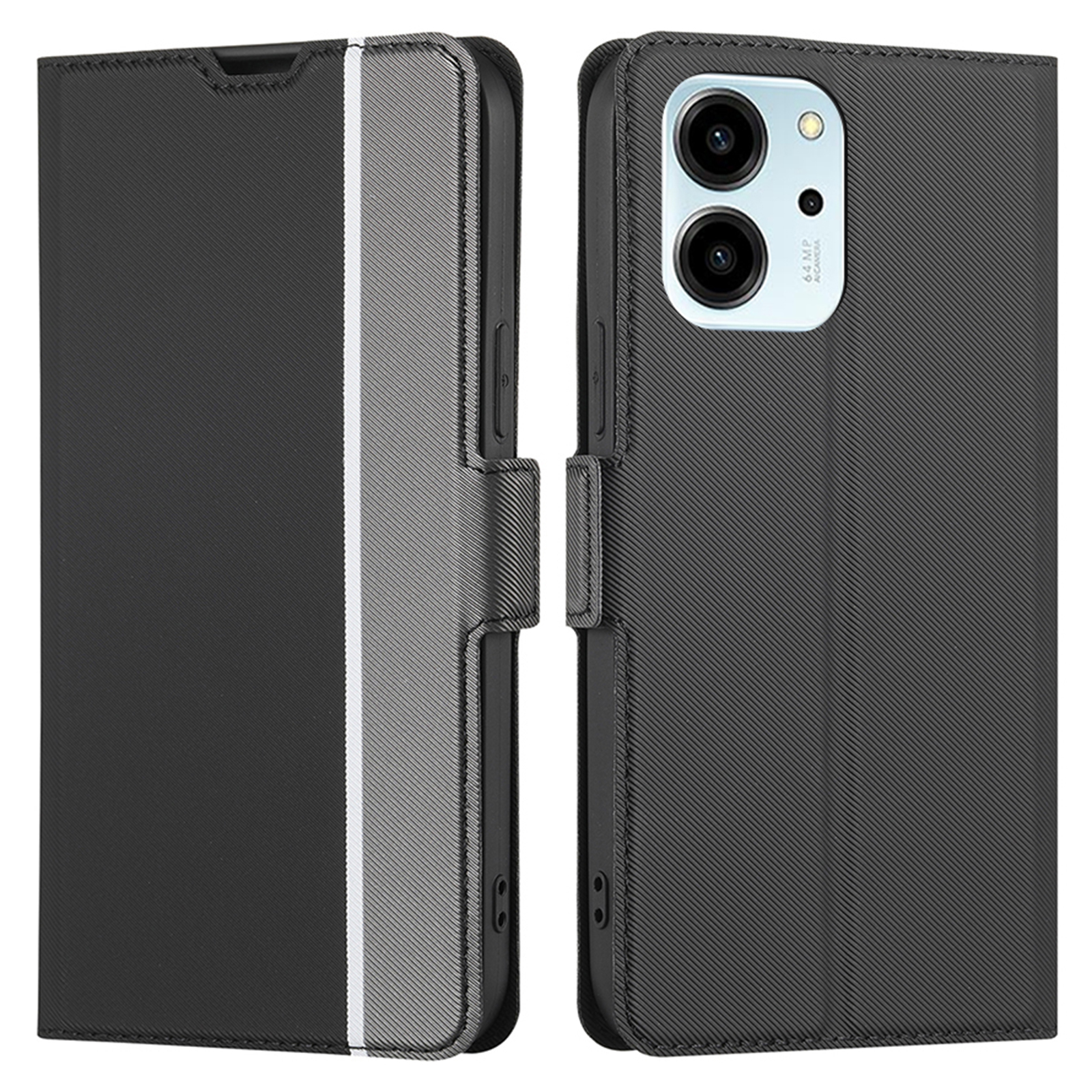 For Honor 80 SE Anti-Fingerprint Twill Texture Stand Phone Case PU Leather Dual Magnetic Clasp Card Holder Cover - Black