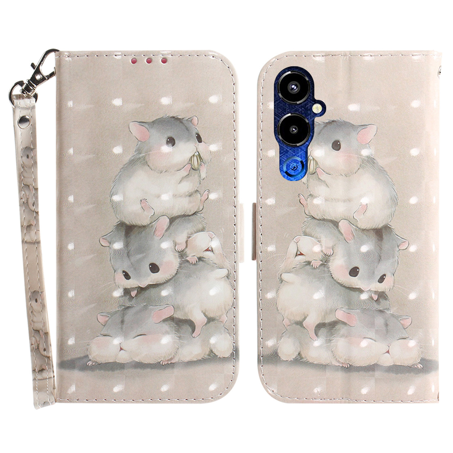 

Für Tecno Pova 4 Pro 4G PU Leder 3d-muster Druckphase-abdeckungswechsel Brieftasche Anti-kratzer-mobiltelefonhülle Mit Riemen - Stapeln Von Eichhörnchen, Tecno Pova 4 Pro 4G