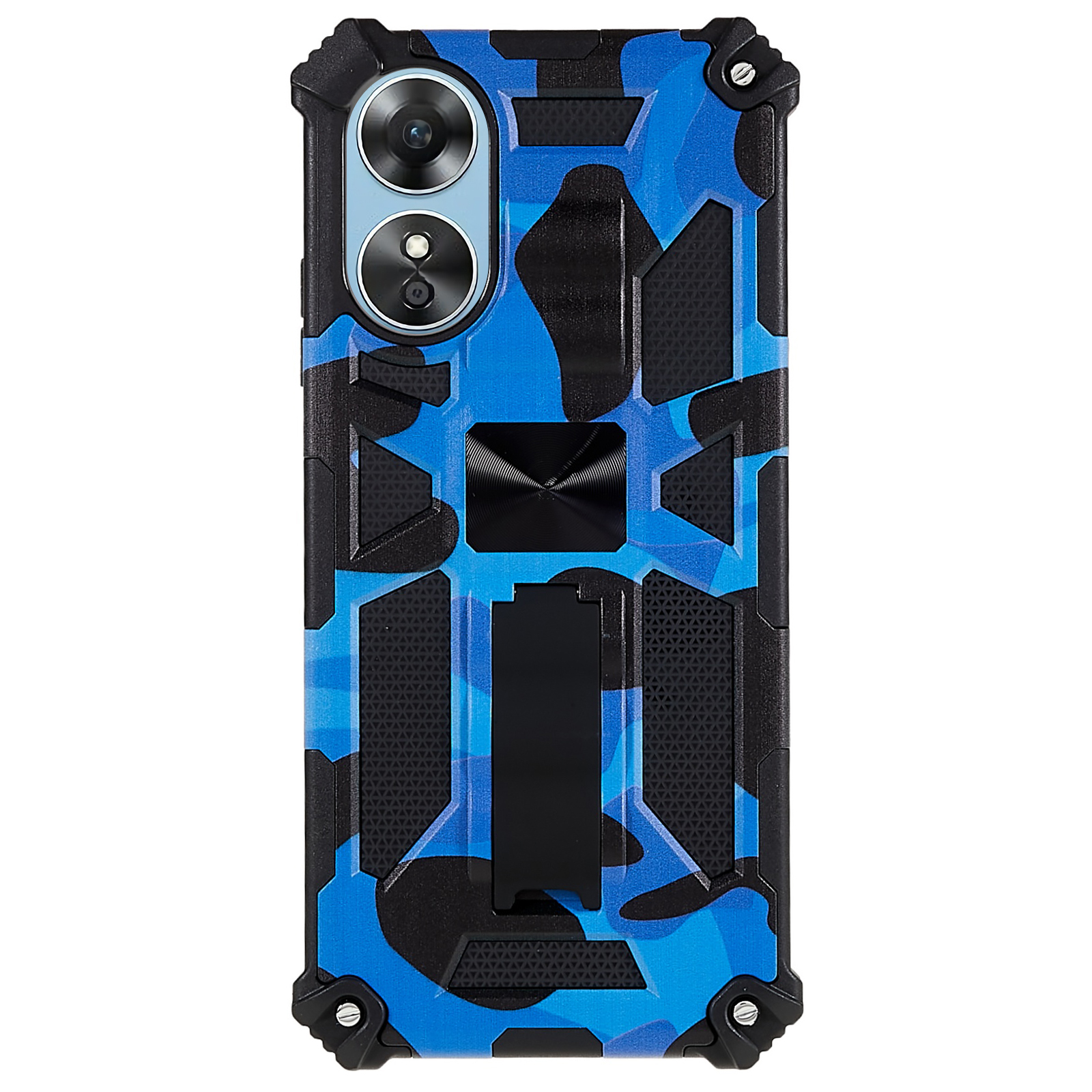 

Für Oppo A17 4G Camouflage Design Kickstand Anti-Scratch Cover Soft TPU Hartes PC Doppelschutz Schockdelie-telefonhülle - Tarnblau, Oppo A17 4G
