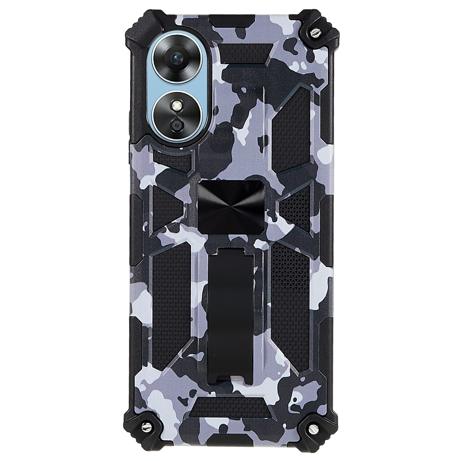 

Für Oppo A17 4G Camouflage Design Kickstand Anti-Scratch Cover Soft TPU Hartes PC Doppelschutz Schockdelie-telefonhülle - Tarn Schwarz, Oppo A17 4G