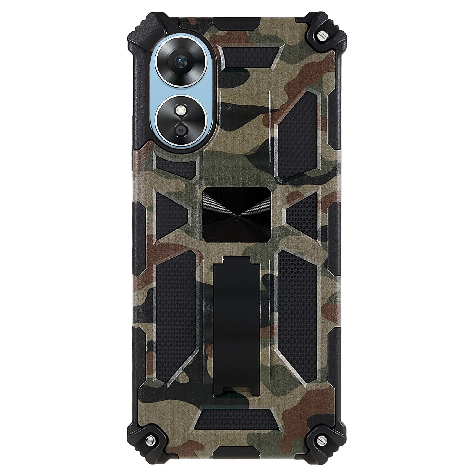 

Für Oppo A17 4G Camouflage Design Kickstand Anti-Scratch Cover Soft TPU Hartes PC Doppelschutz Schockdelie-telefonhülle - Armeegrün, Oppo A17 4G