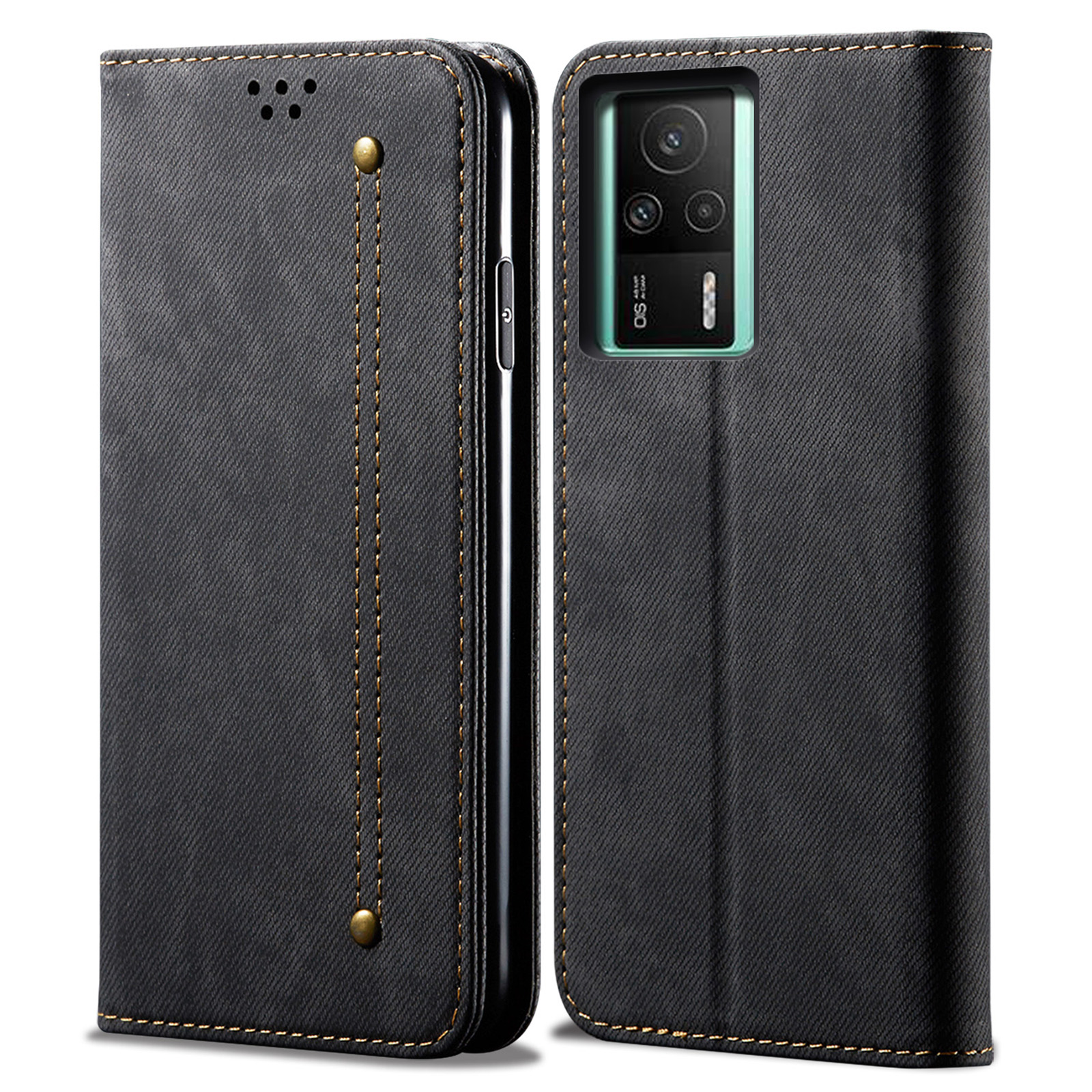 

Für Xiaomi Redmi K60E 5G Mobiltelefonabdeckung Faltbarer Stand Jeans Stoff Textur Magnetische Automatisch Absorbierte Telefon Flip Leder Hülle Wallet Wallet - Schwarz, Xiaomi Redmi K60E 5G