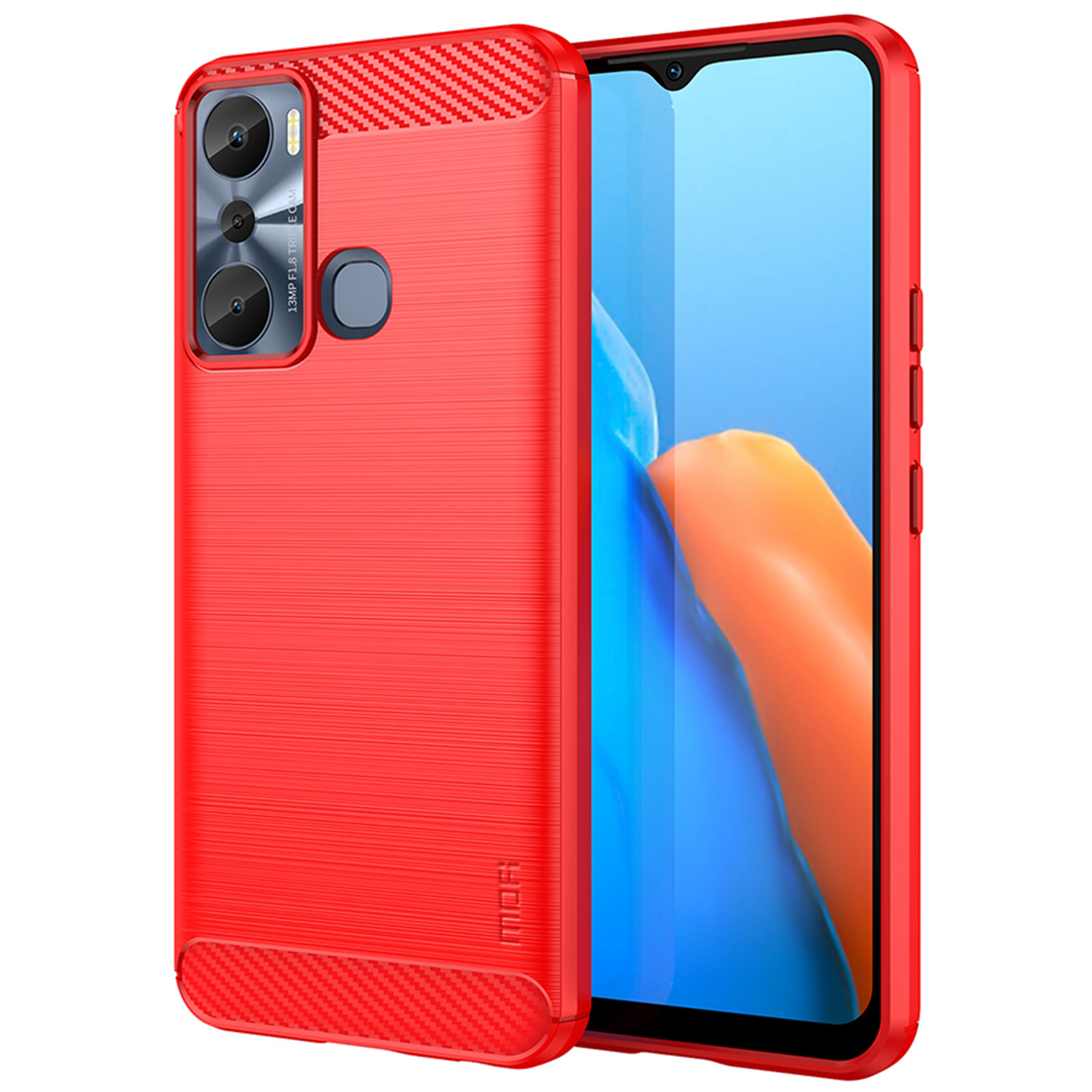 

Mofi JK TPU Serie-1 Für Infinix Hot 20i 4G / X665e Kohlefaser Gebürstet Tpu-telefon Zurück-deckungsabdeckung Wear-resistentes Schutzschlug Telefonhülle - Rot, Infinix Hot 20i 4G