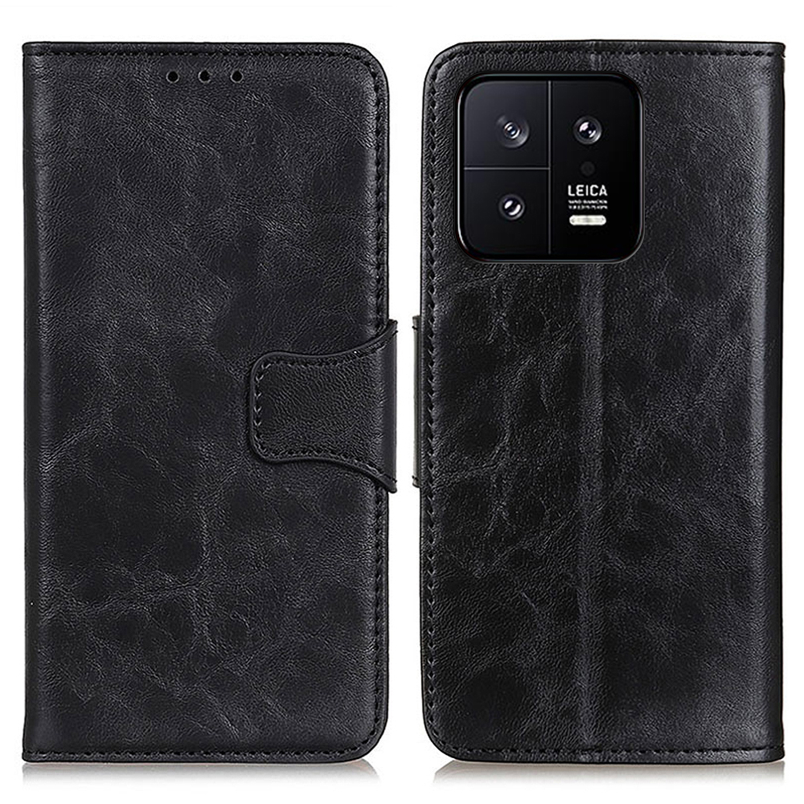 

Anti-schock-telefonabdeckung Für Xiaomi 13 Pro 5G, Verrückte Pferdestruktur Magnetische Verschluss Geteilte Leder-telefonhülle Wallet-ständer - Schwarz, Xiaomi 13 Pro 5G