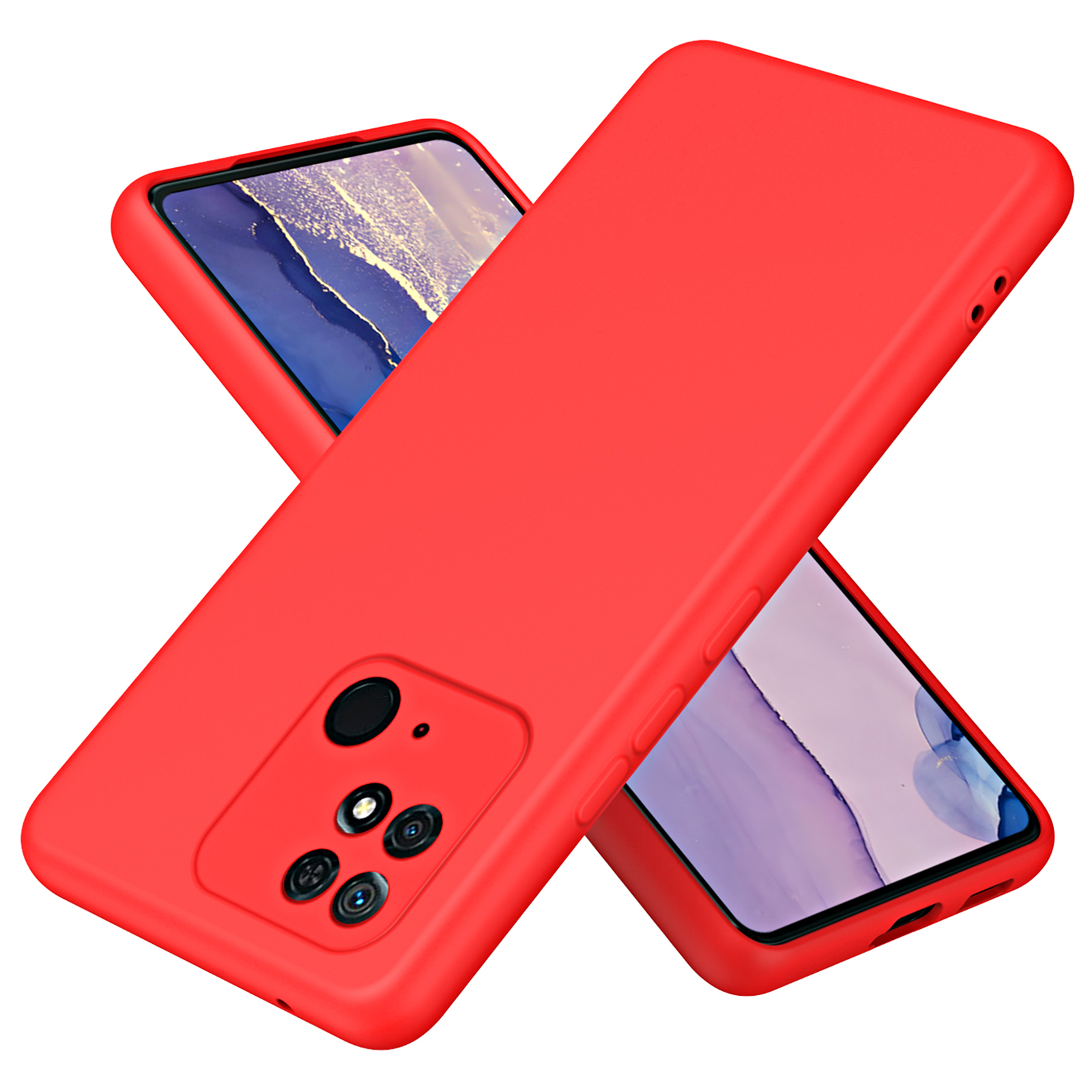 

Für Xiaomi Redmi 10C 4G Gummiziert Flexible TPU Schockfeste Abdeckung Faserfaser 2,2 mm Dicke Drop-proof-telefonhülle - Rot, Xiaomi Redmi 10C 4G