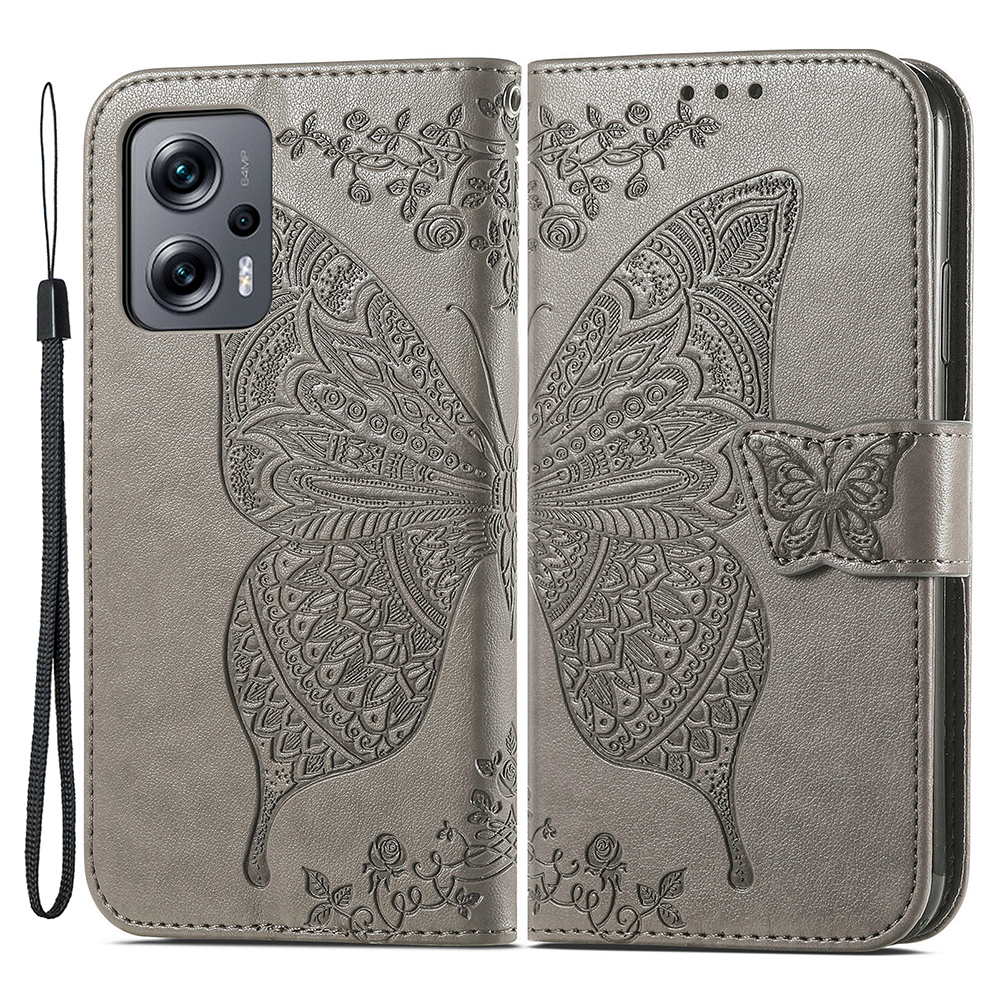 For Xiaomi Redmi Note 11T Pro Note 11T Pro+ Note 12T Pro Poco X4 GT Redmi K50i Mobile Phone Wallet Stand Cover Imprinted Butterfly Pattern PU Leather 