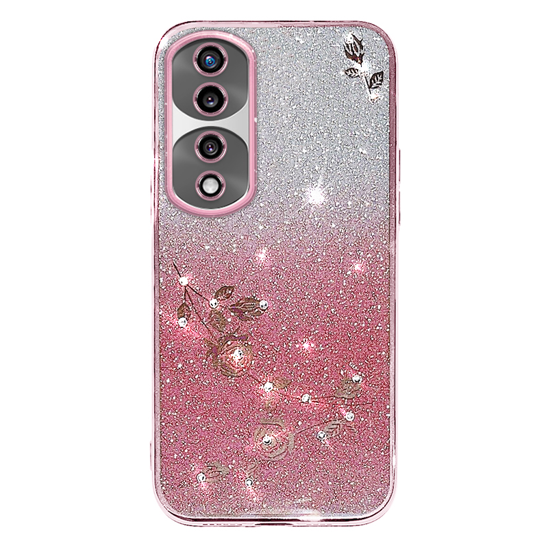 

Für Honour 70 Pro+ 5G Flexible TPU -mobiltelefonabdeckung Glitter Pulver Blumenmuster Dekor Strassdesign Smartphone Hülle Hülle - Roségold, Honor 70 Pro+ 5G