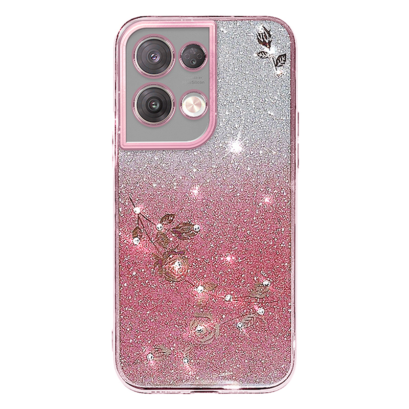 

Für Oppo Reno8 5G (globale Version) Strass-dekorblumenmuster Phone Hülle Gradientenfarbe Glitzer Pulver Anti-drop Tpu-abdeckung - Roségold, Oppo Reno8 5G (Global Version)