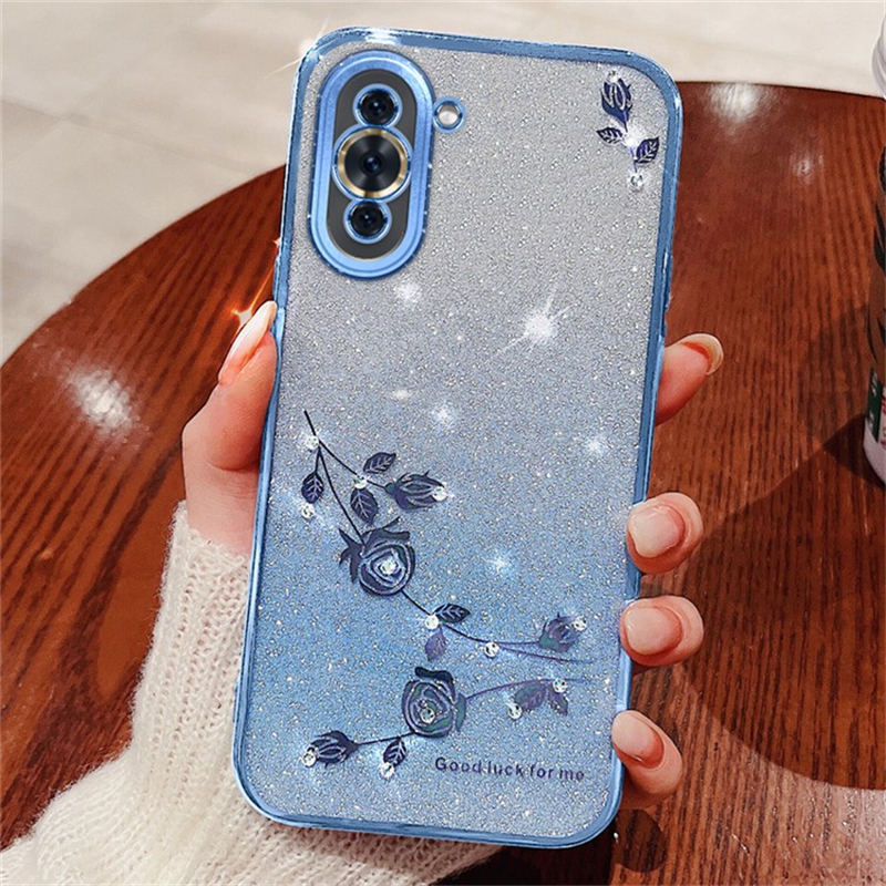 

Blumenmuster -glitzerpulver TPU -hülle Für Huawei Nova 10 4G, Strass -gradienten -farbschützer Telefonabdeckung - Blau, Huawei nova 10 4G