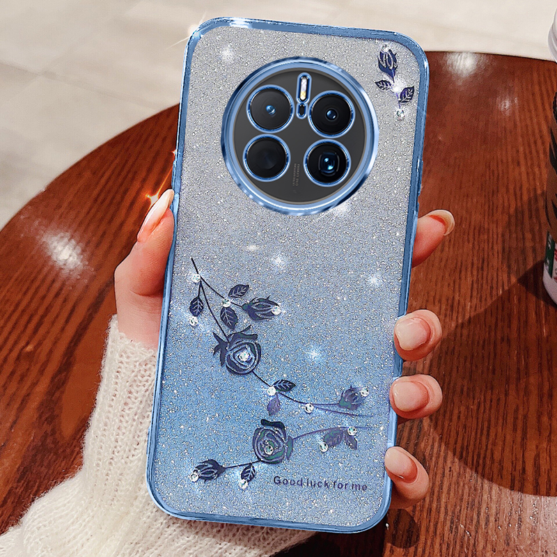 

Blumenmuster Strasson Dekor TPU -hülle Für Huawei Mate 50 Pro 4G, Gradientenfarbe Glitzer Pulverpulver Handyabdeckung - Blau, Huawei Mate 50 Pro 4G