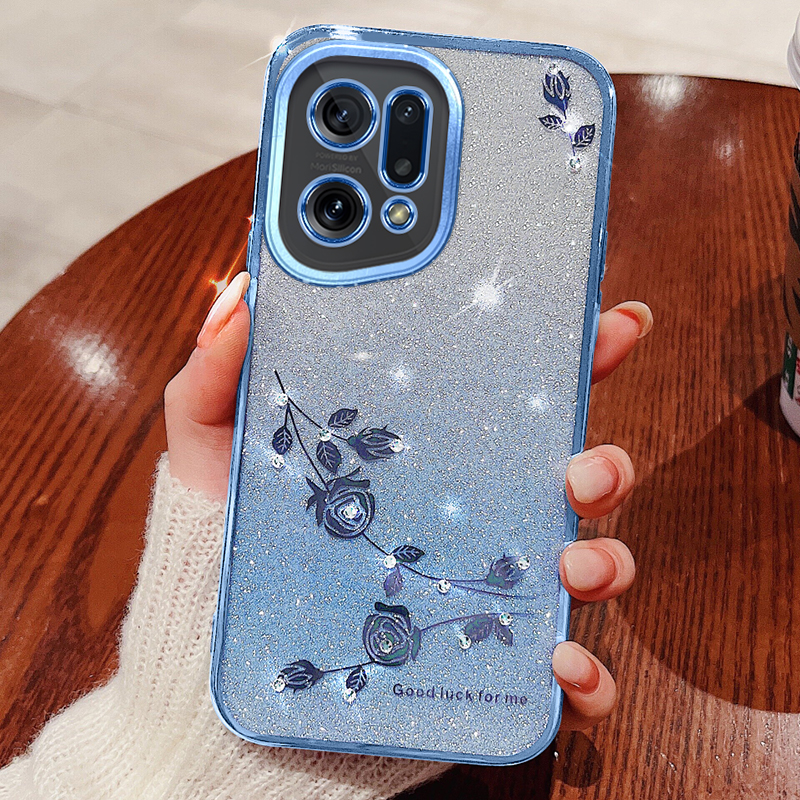 

TPU -telefonkoffer Für Oppo Find X5, Blumenmuster Strass -gradientenfarbe Glitzer Pulver Rückseite Abdeckung - Blau, Oppo Find X5