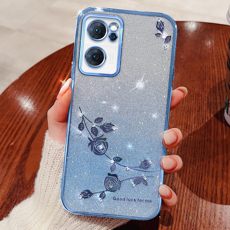 

Glänzendes Strass -telefonfall Für Oppo Reno7 5G (global), Gradientenfarbe Glitzer Pulverblume Muster TPU -schutzabdeckung - Blau, Oppo Reno7 5G (Global)