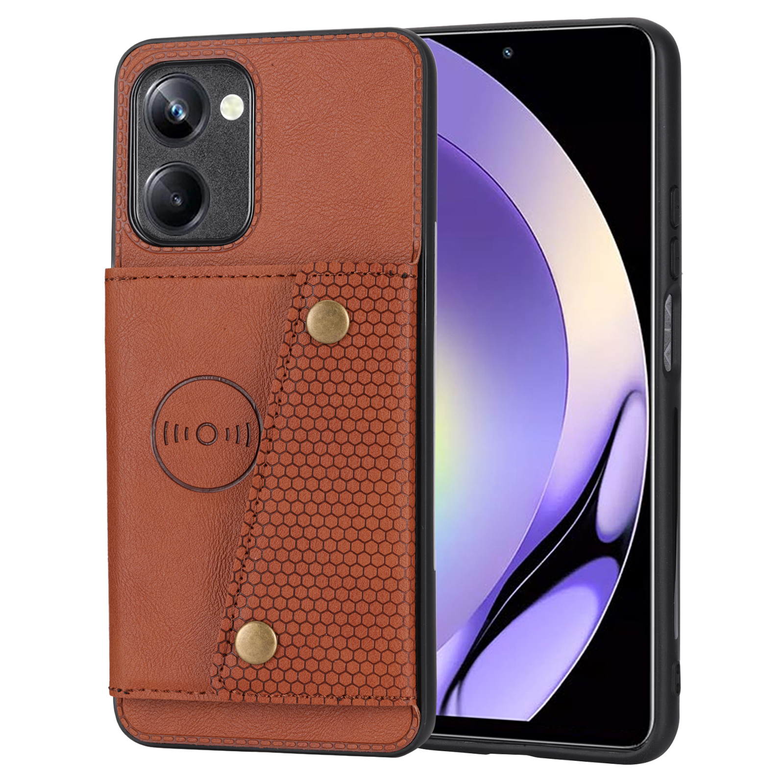 

Kickstand-telefonhülle Für Realme 10 Pro 5G, Doppelknopfkartenhalter PU Lederbeschichtete Tpu-abdeckung Mit Integriertem Metallblatt - Hellbraun, Realme 10 Pro 5G
