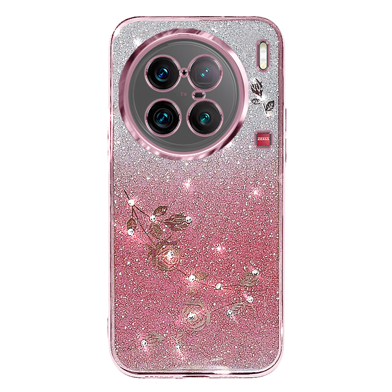 

Für Vivo X90 Pro+ 5g Strass Dekor Blumenmuster Weiche Tpu-schutzabdeckung Glitter Pulver Drop-sof-hülle - Roségold, vivo X90 Pro+ 5G