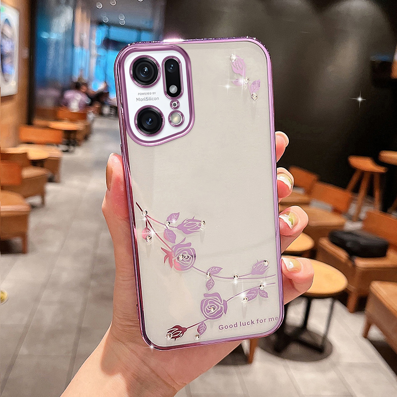 

Blumenmuster TPU -telefonkoffer Für Oppo Find X5 Pro 5G, Strass Decor Electroplating Phone Rückenabdeckung - Violett, Oppo Find X5 Pro