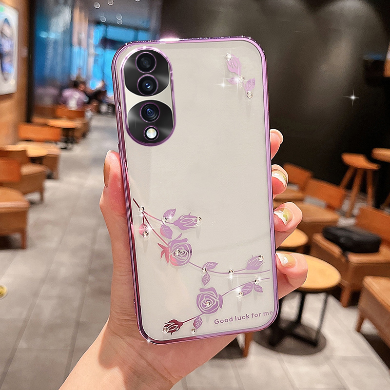 

Für Honour 70 Pro 5G Elektroplatten Strassdekorblumblüte Muster Soft TPU Telefonabdeckung Anti-kratzer-smartphone-hülle - Violett, Honor 70 Pro 5G