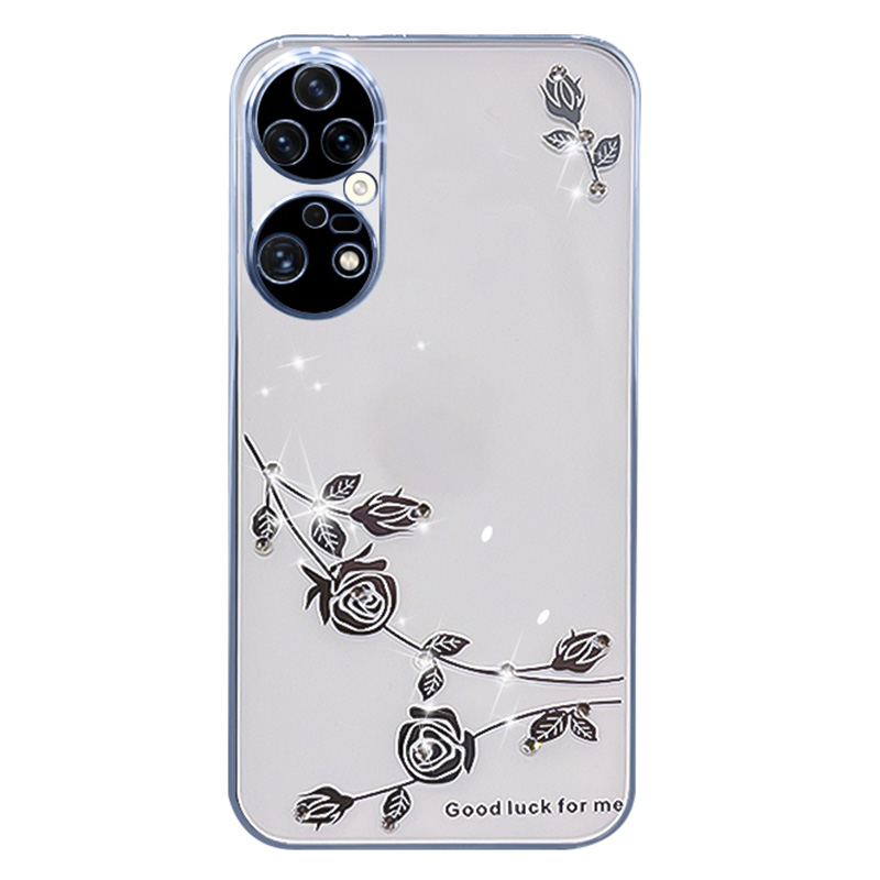 

Stoßdethefone Rückzugabdeckung Für Huawei P50 Pro 4G, Elektroplierendes Blumenmuster Strass -dekor Weiche TPU -telefonhülle - Blau, Huawei P50 Pro 4G